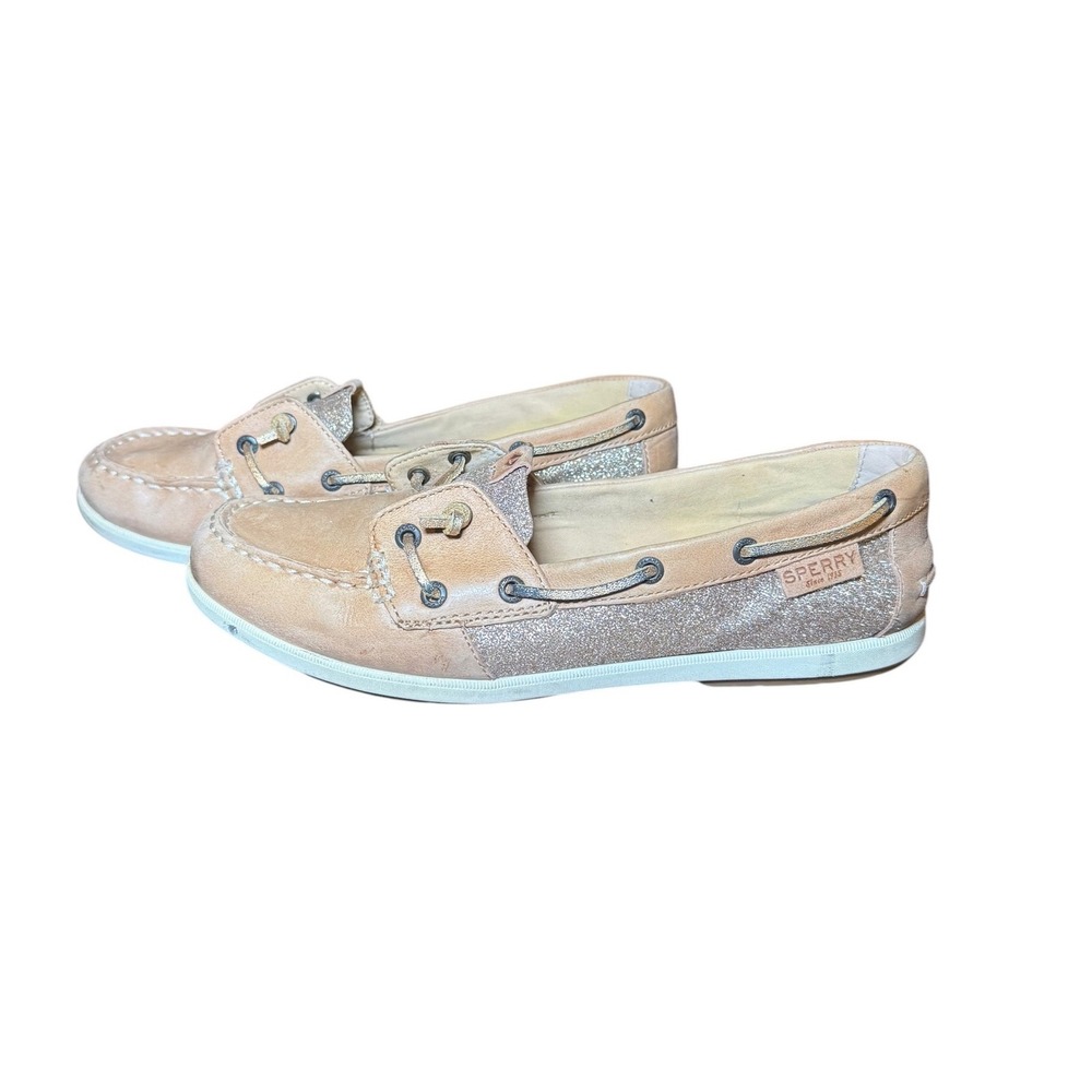 Sperry Top-Sider Womens 9M Tan Leather Glitter Boat Shoes STS99658